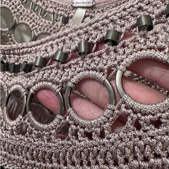 Free People Dusty Pink Cropped Embellished Macrame Boho-Chic Blouse Medium - Picture 6 of 9